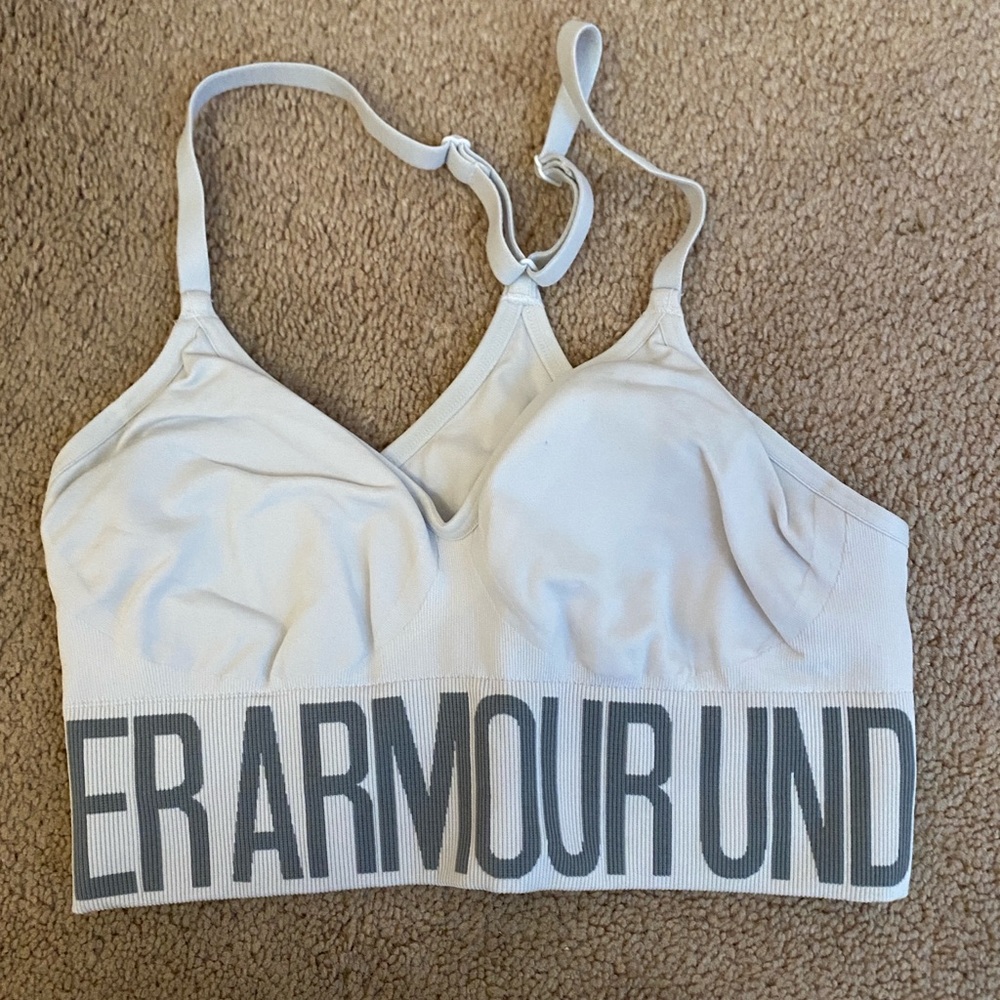 Under Armour Women's White Sports Bra with Gray Band